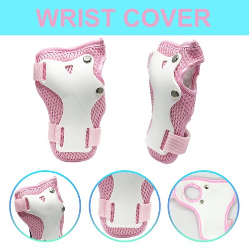 ENHERWE Protective Gear Set for Skating Cycling Bike Rollerblading Scooter,Include Wrist Guards,Knee Pads and Elbow Pads for 3-8 Years Kids,Pink and Size S