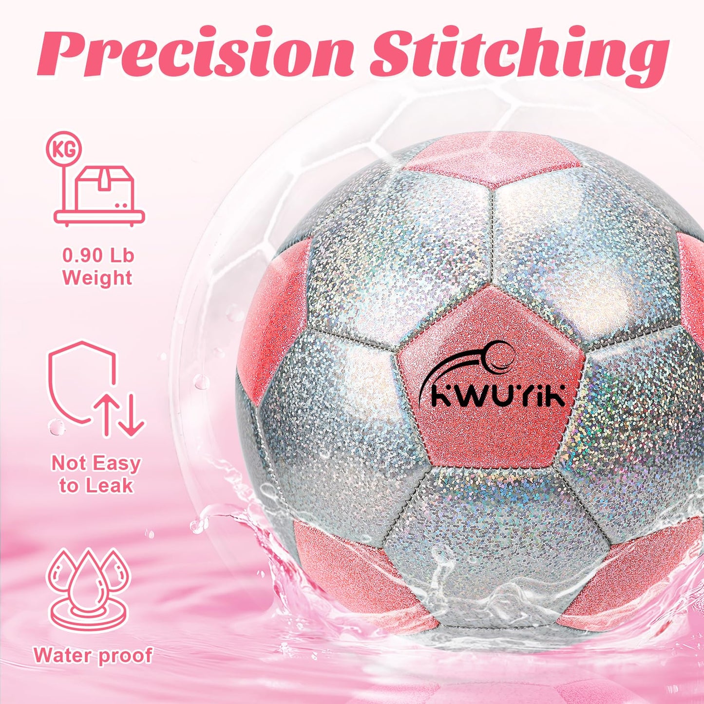 OKWUYiK Soccer Ball Size 5 Glitter Pink & Silver Spliced with Pump Toddler Soccer Ball for Kids Aged 8-12 Outdoor Training Ball for Girls Boys Children Youth Teens(Pink & Silver Spliced, 5)