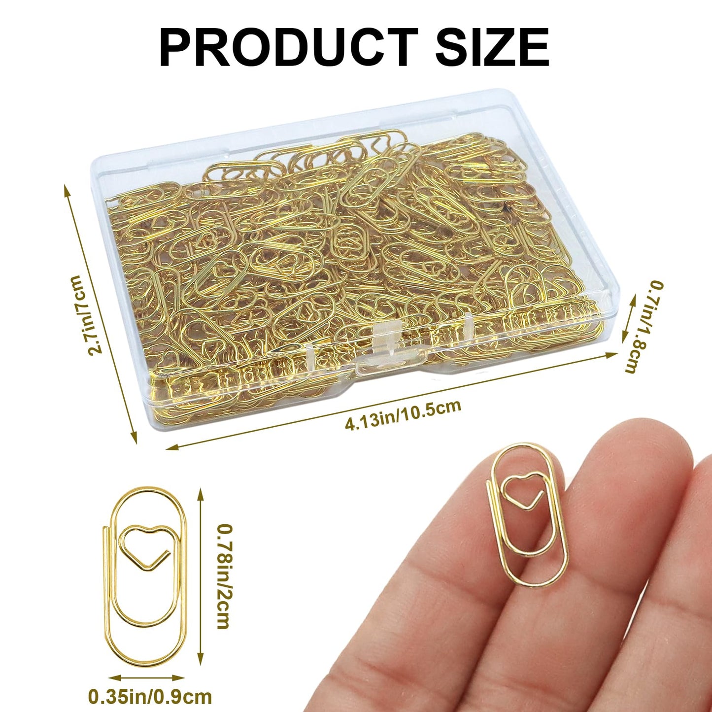Small Gold Paper Clips 200 Pcs Love Heart Shaped Paperclips Stainless Steel Cute Paperclips for Paperwork Office School Desk Organizers Wedding Invitations DIY Crafts Scrapbooking (Gold)