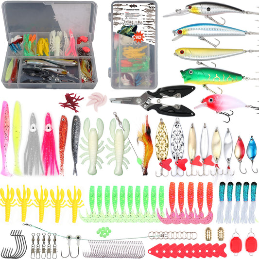 EXAURAFELIS Hard Fishing Lures Set, Minnow Popper Crankbait VIB for Bass Walleye Freshwater River Lake Fishing