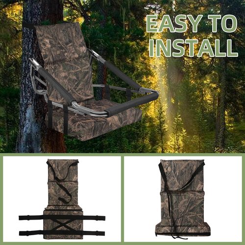 Tree Stand Seat Cushion Pad for Hunting, Adjustable Treestand Hunter Folding Seat Cushion Portable Tree Stand Seat Replacement with Back & Straps Fits Climber Deer Tree Stands, 6.5cm Thick
