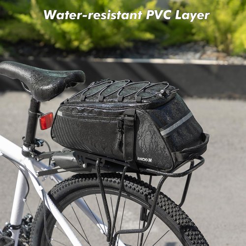 ANCHOM Rear Bike Rack Bag, 8L PVC Water Resistant Bicycle Bag for Road and Mountain Bikes, Commuter Bag for Grocery Shopping and Cycling, Black