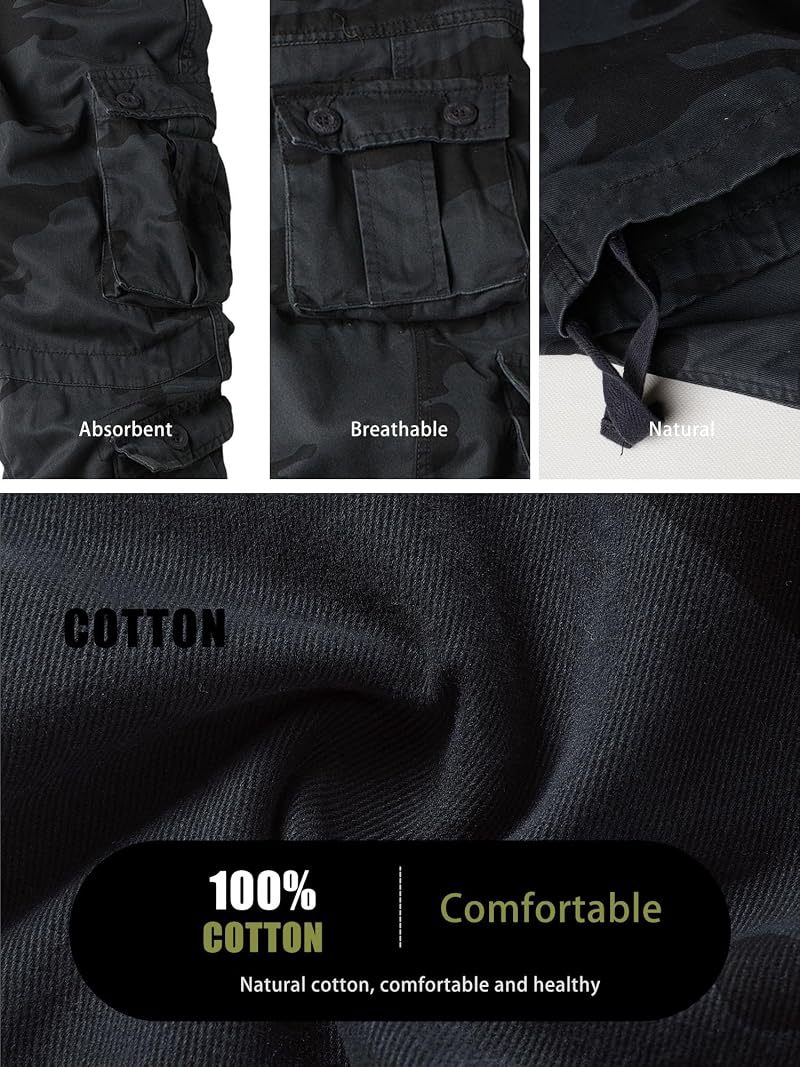 Men's Camo Cargo Work Pants Cotton Tactical 8-Pocket, Zhandi-09+32'' Inseam+44