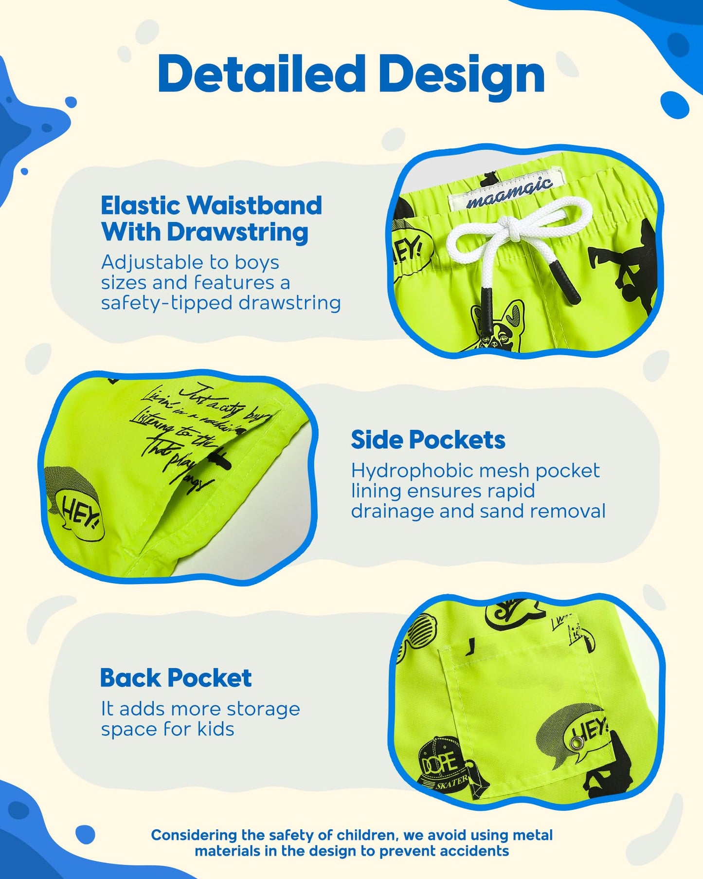 maamgic Boys Swim Trunks Toddler Swim Shorts Little Boys Bathing Suit Swimsuit Toddler Boy Swimwear,Fluorescent Green,14 T