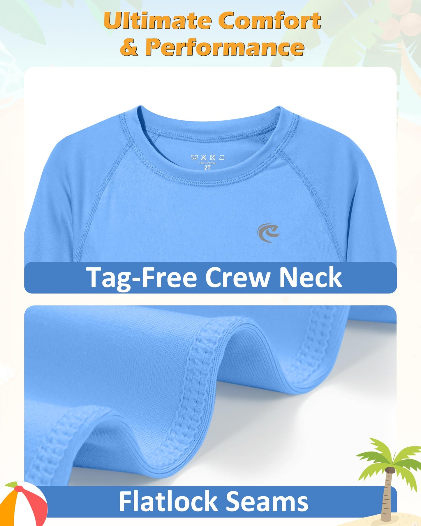 Boys UPF 50+ Swim Shirt Long Sleeve, 1 or 2 Pack UV Sun Protection Rash Guard, Youth Kids SPF Water Shirts for Beach Surf