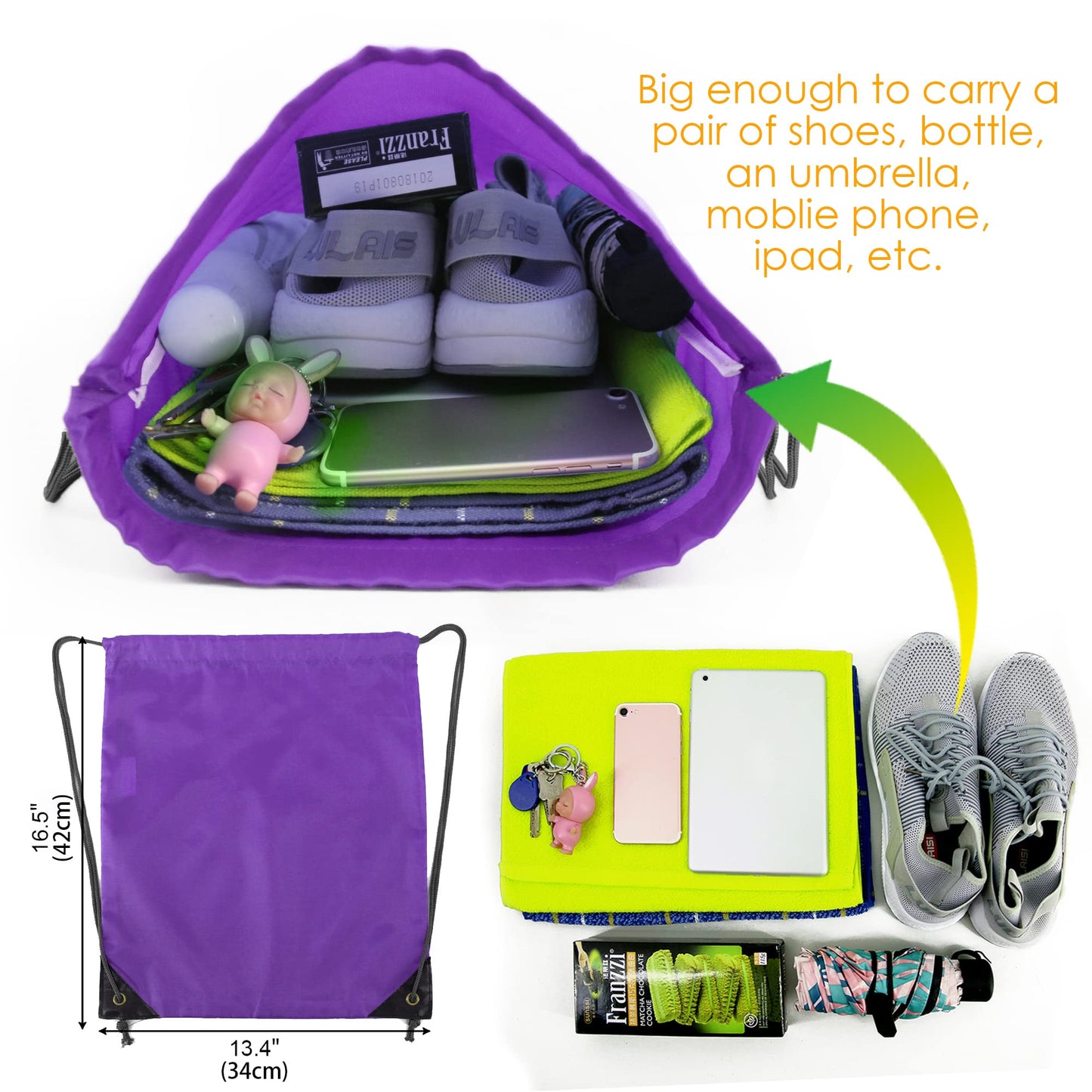 BeeGreen 50 pieces Purple Drawstring Backpack Bags Wholesale Cinch Bags Bulk Heavy Duty String Backpack Machine Washable Lightweight Sackpack Outdoor Sport Bags for Men Women