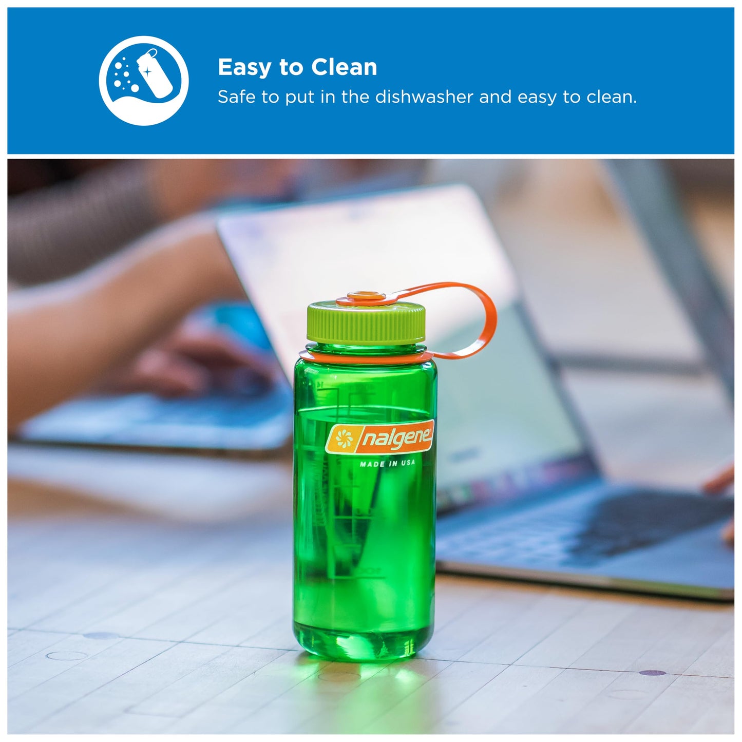 Nalgene 16 oz Wide Mouth Water Bottle | Slim Cup Holder Size, BPA-Free, Durable & Leak Proof, Lightweight Travel Bottle, Pastel Green