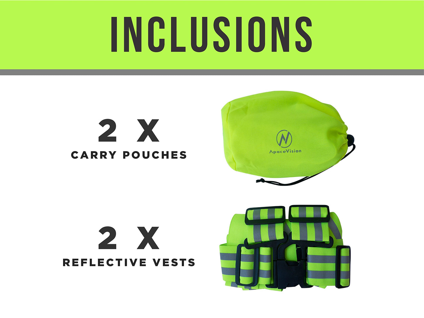 Apace Vision Reflective Vest (2 Pack) Lightweight, Adjustable & Elastic Safety & High Visibility for Running, Jogging, Walking, Cycling (Neon Yellow)