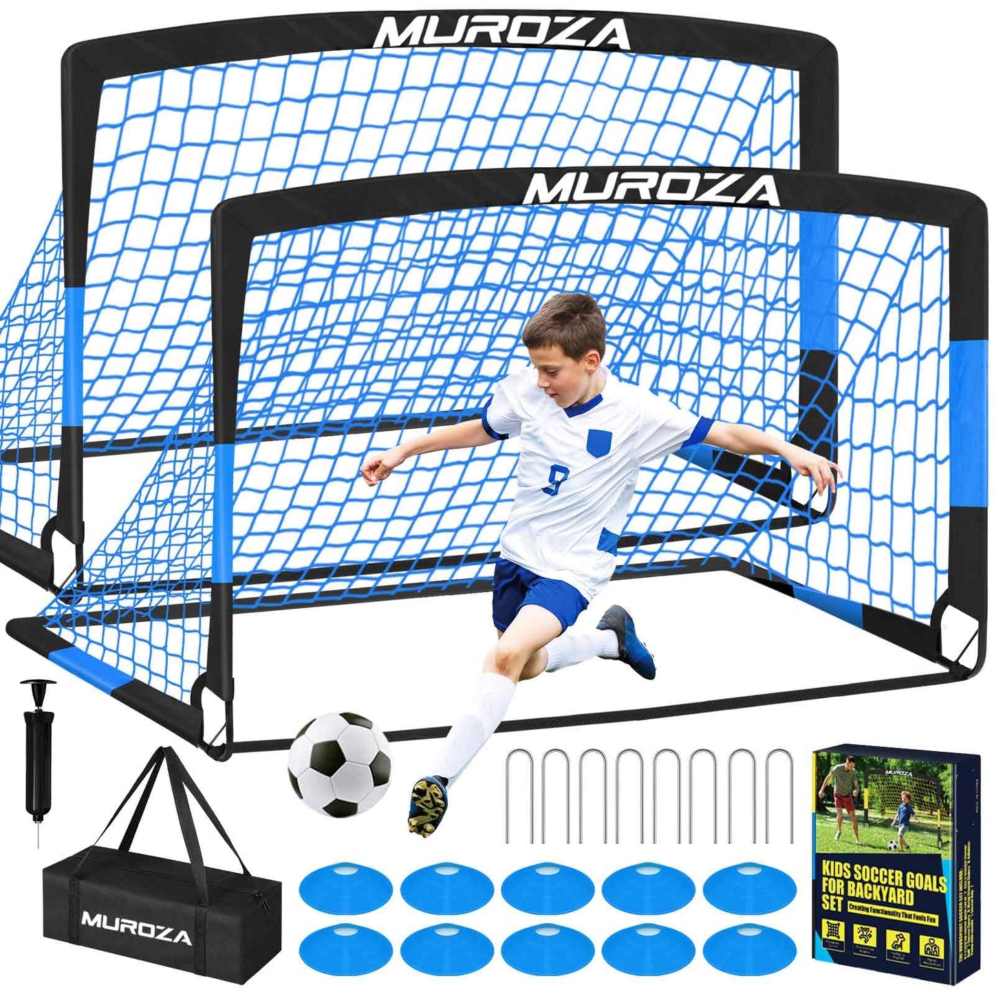 Soccer Goal, Kids Soccer Goals for Backyard Set, 2 Pack of Portable Pop Up Soccer Net with Soccer Ball, Agility Ladder, Cones, Complete Training Equipment for Youth, Toddler Outdoor Sports Games