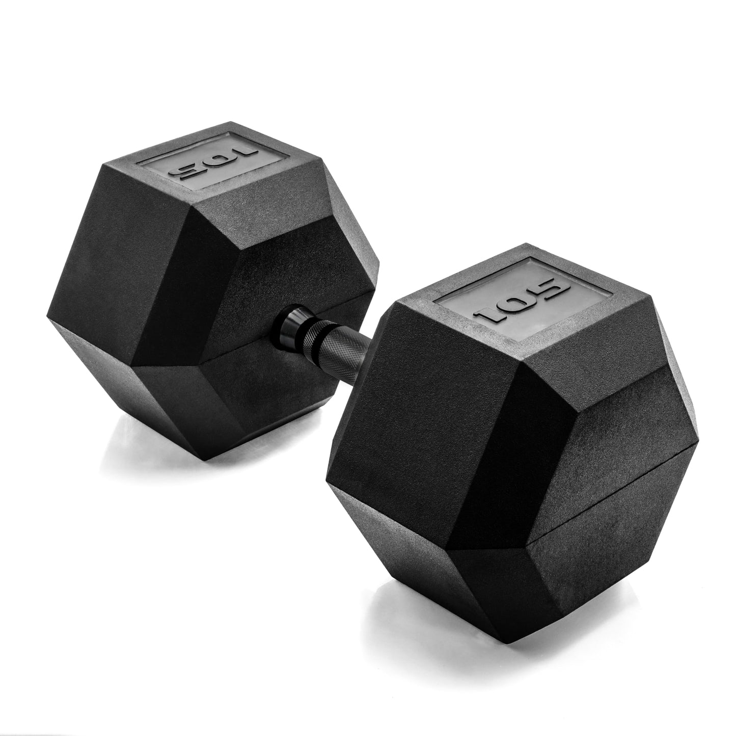 CAP 105 LB Rubber Coated Hex Dumbbell Weight, Rubber Free Weights for Home Gym Strength Training, Black Oxide Handle, Single