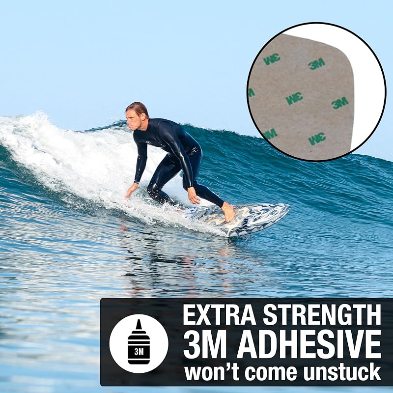 Ho Stevie! Surfboard Traction Pad 3-Piece Full Size 12"x12" Black with White Palm Trees