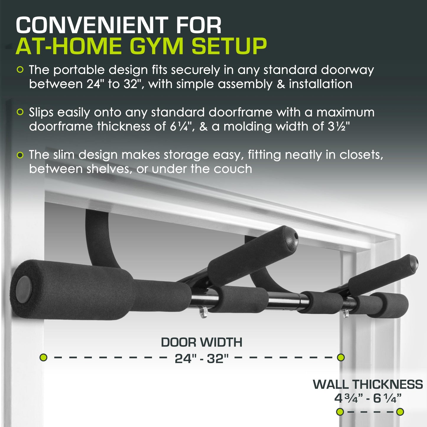 ProsourceFit Multi-Grip Lite Pull Up/Chin Up Bar, Heavy Duty Doorway Upper Body Workout Bar for Home Gyms 24”-32”
