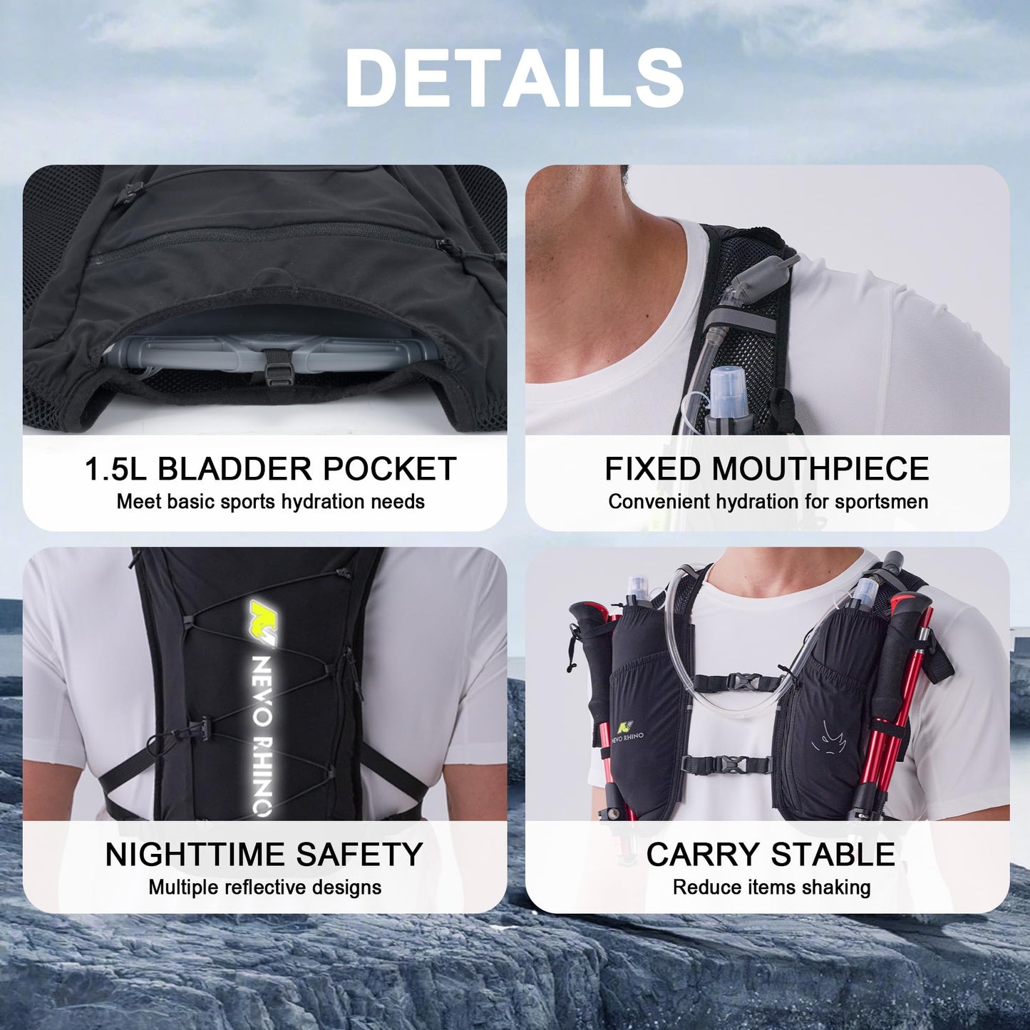 N NEVO RHINO 5.5L Running Vest for Women Men, Lightweight Hydration Vest with 1.5L Water Bladder, Breathable Water Backpack for Hiking Marathon Running