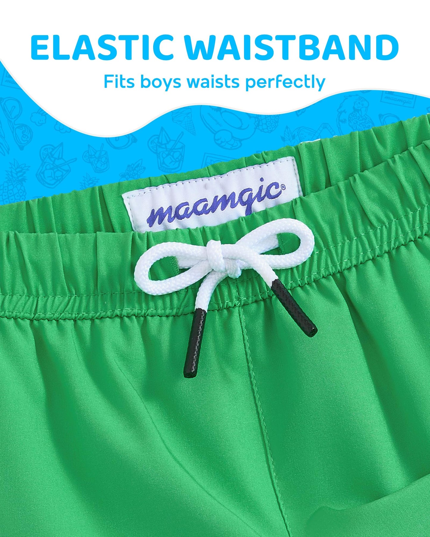 maamgic Boys Swim Trunks with Compression Liner 4-Way Stretch Quick Dry Bathing Suit Toddler Beach Shorts Retro Green 2T