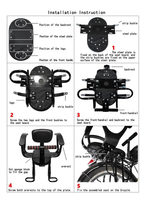 Ercabikker Rear Child Bike Seat,Rear Mounted Child Bike Seats,Back Mount Child Seat with Back Rest Armrest Foot Pedals,Width Adjustable Bicycle Rear Seat,Fits All Bicycle Rear Frames,Black
