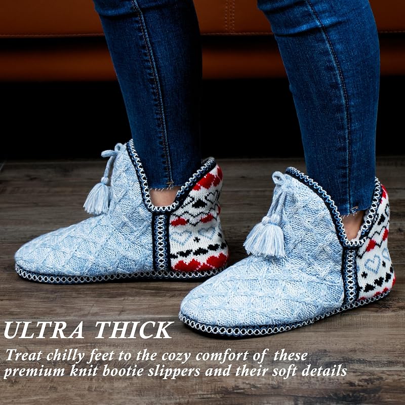 Cozylook Women’s Knit Boot Slippers with Memory Foam Insole - Warm, Non-Slip, Indoor/Outdoor