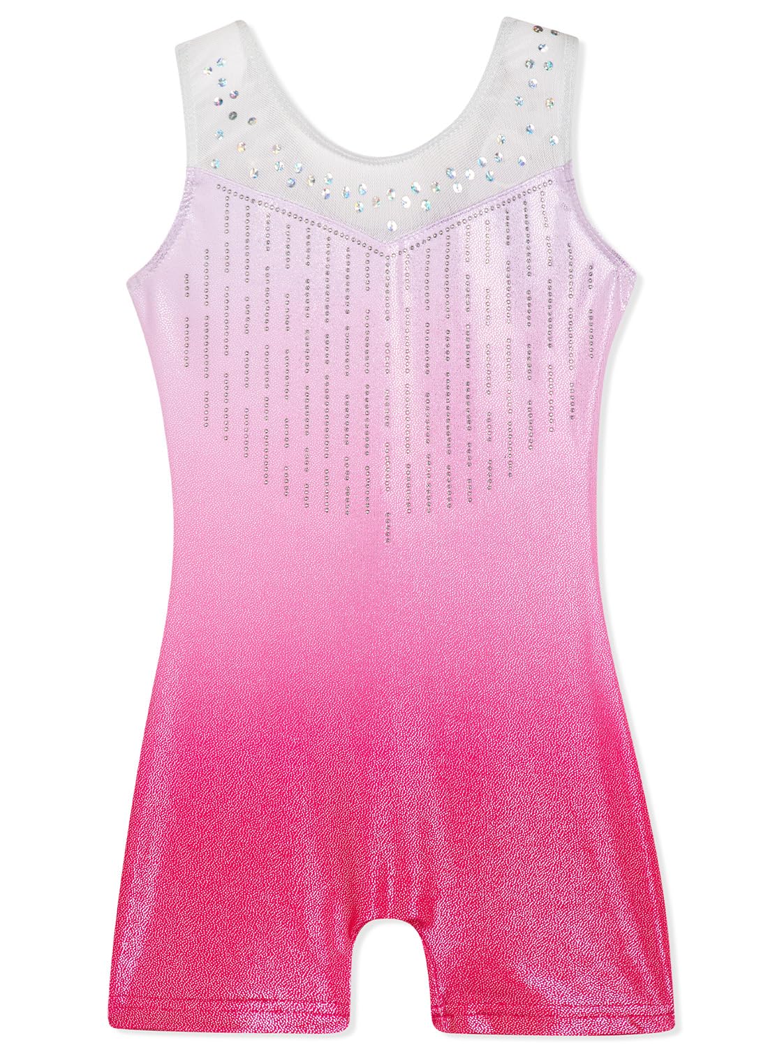 DAXIANG Gymnastics Leotards for Girls Sparkly One Piece Kids Unitard Biketards with Shorts Pink Diamond 5-6 Years