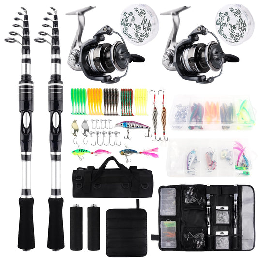 2PCS Telescopic Fishing Rods and Reels Combo Set 6.89ft Portable Fishing Pole Spinning Reel Lures Accessories with Storage Bag Saltwater Freshwater Fishing Pole Combo Fishermen Gift