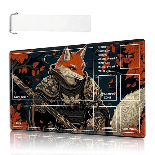 for MTG Playmat Size 27.56x15.75in with Storage Bag Portable for TCG and Board Game Mat for Cards Rubber Base Slip-Resistant Mousepad Desk Mat,General Fox with Zone