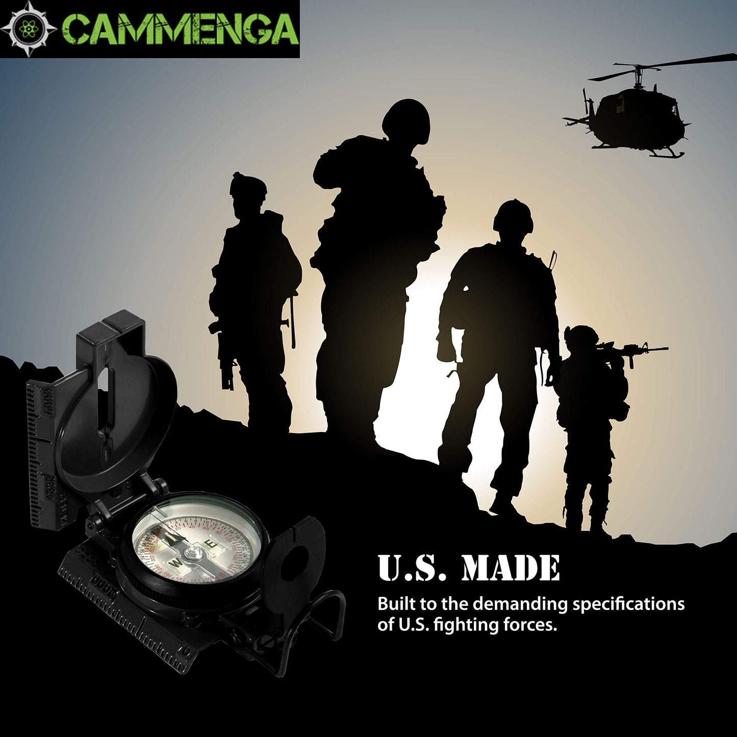 Cammenga Lensatic Tritium Compass - Made in USA Military Compass - Premium Tritium Illuminated Tactical Compass for Land Navigation, Hiking, Survival, Hunting and Backpacking - Black