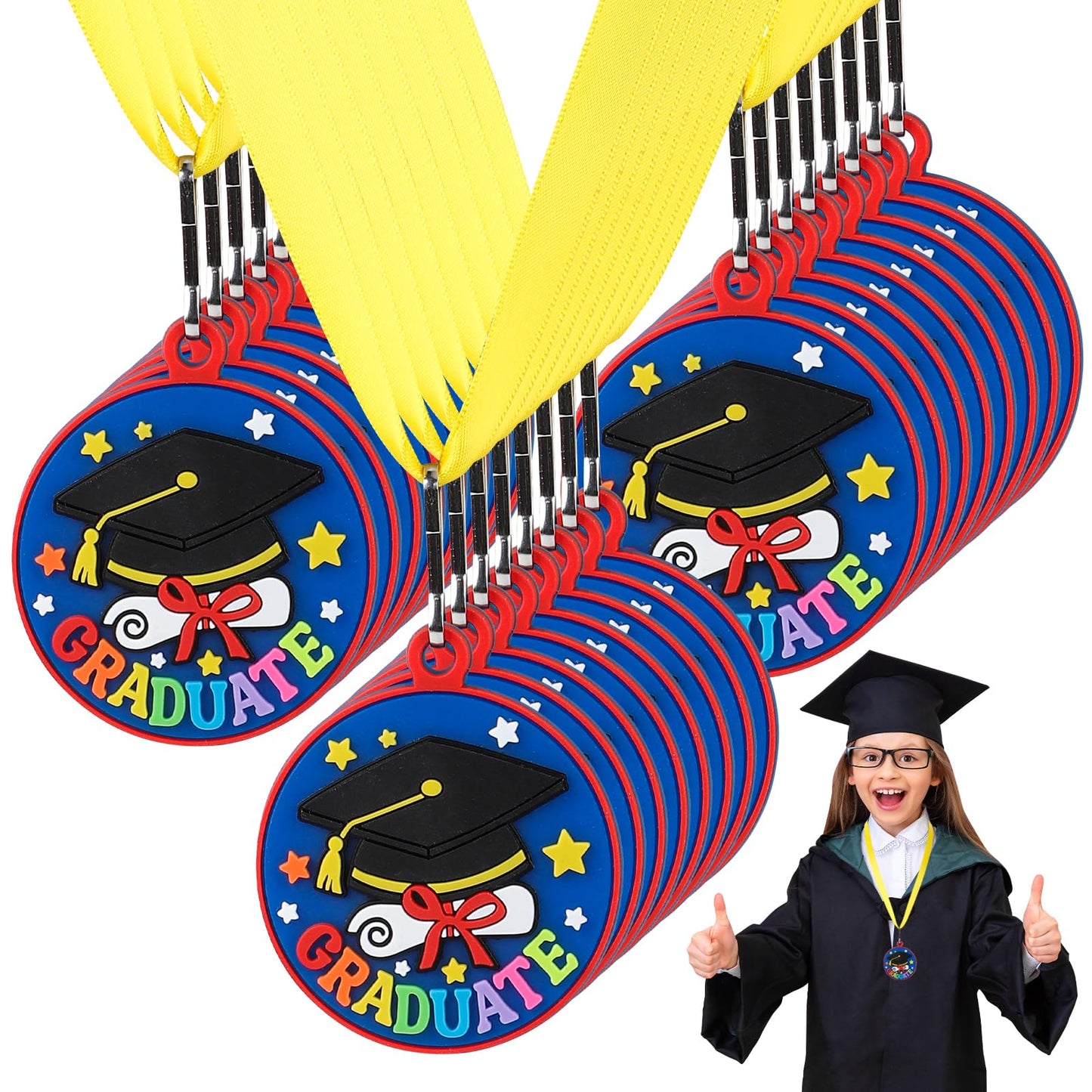 Hedeey Kindergarten Graduation Medal for Kids Preschool Pre-k Graduation Award Medals with Neck Ribbon for School Student Graduation Party Gifts Favors(24 Pcs, 2 Inch)