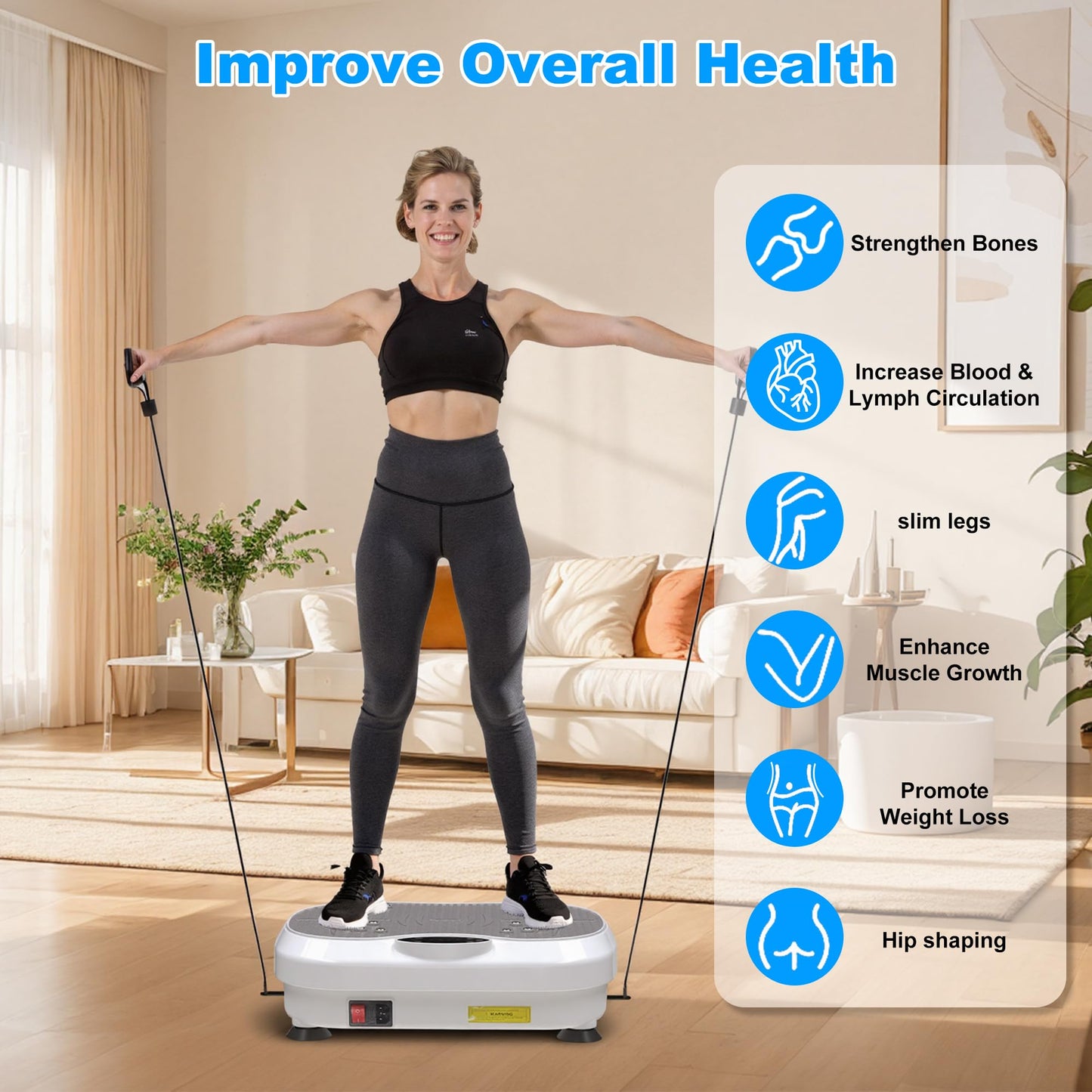 XIHEIMA Vibration Plate Exercise Machine for Lymphatic Drainage, Whole Body Fitness Workout Equipment Stand Shake Board Sport Gym for Weight Loss Fat Burner for Women Men (White)