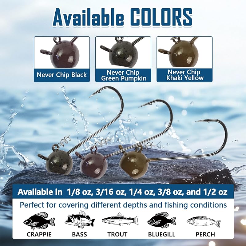 3/16oz (5.3g) Shaky Head Jig Hooks with Screw Lock – Bass Fishing Jigs, 15pcs