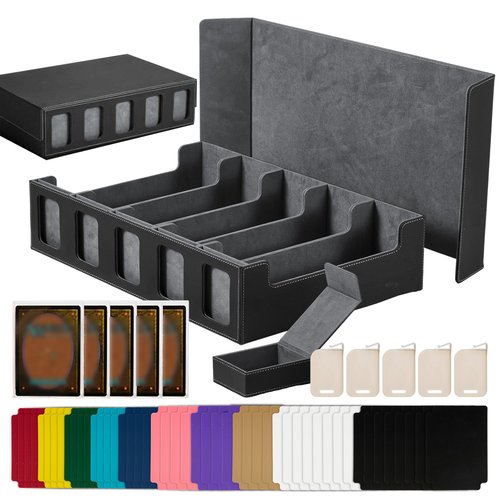 Scimi 3900+ High-Capacity Card Display Storage Box, 5-Layer Transparent Window Design (Ideal for Collectors & Beginners), Compatible with TCG/Sports Cards, Includes 34 Accessories + 1 Dice Tray(Black)