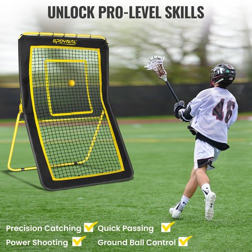 Lacrosse Rebounder - 5-Angle Adjustable Backyard Sports Net for Lacrosse, Soccer & Baseball - 4x7ft Volleyball Rebounder Net, Lacrosse Rebound for Backyard with Target Strip, Solo Drills