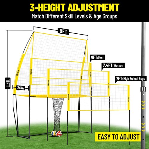 Volleyball Training Equipment, Adjustable Height Volleyball Net for Backyard Training - Portable Outdoor Practice Set with Durable Net & Tool-Free Setup for Serving, Hitting, and Spiking Practice