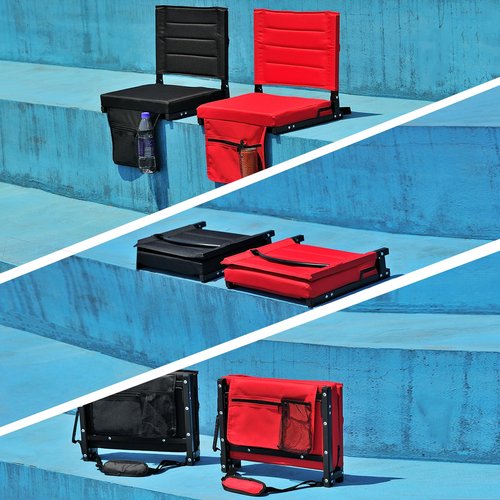ZOTORUN Bleacher Chairs Stadium Seats Cushion with Back Support, Portable Folding Chair (1, Black)