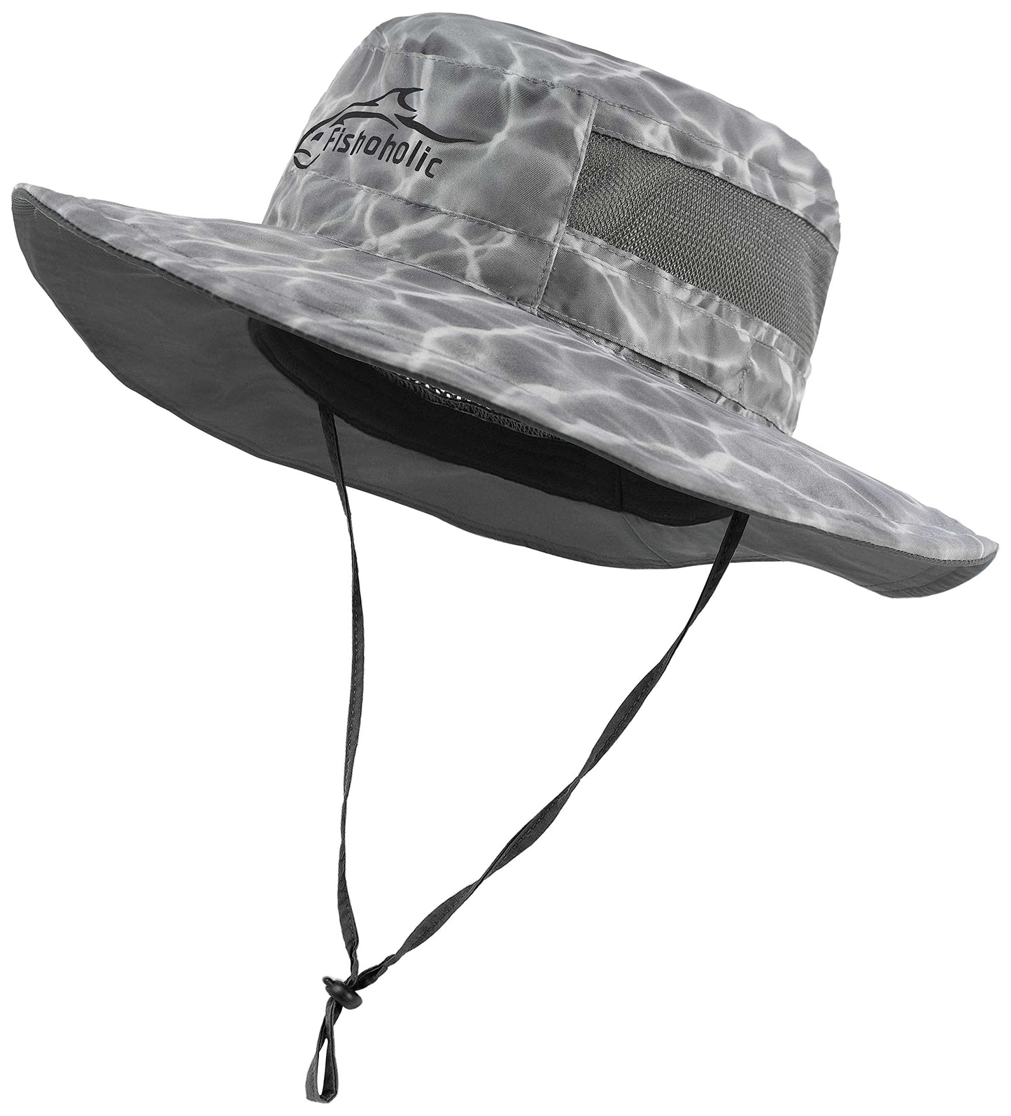 Fishoholic Fishing Hat - UPF50+ Sun Protection Wide Brim Bucket Hat with Straps