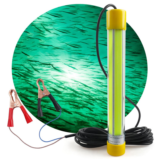 JOGFFDE Underwater Fishing Light 30000 Lumens 50W 12V 16.5ft Wire Green Night Fishing Finder Attractor LED Submersible Light Deep Drop Fish Bait Finder for Docks, Boats,Kayaks
