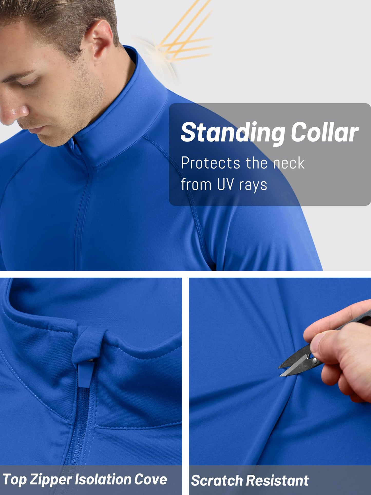 TACVASEN Men's Athletic Hiking Shirts Long Sleeve 1/4 Zip Pullover Tops UV Sun Protection Shirts for Summer Activewear Long Sleeve Dry Fit Men Blue XL