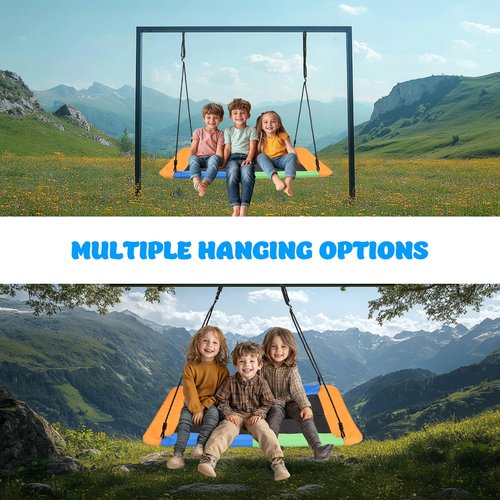 60" Giant 800lbs Rectangular Tree Swing for Kids and Adults,Large Outdoor Tree Swing Waterproof with 2 Hanging Straps