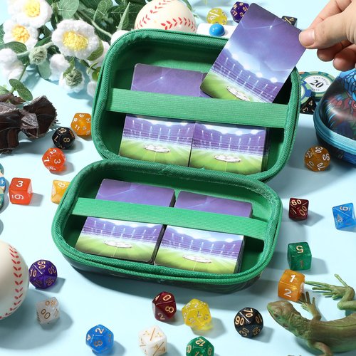 Wonderjune Hard Travel Playing Card Game Case, 300+ Trading Cards Case, Portable Travel Storage Box Compatible with Magic Mtg Classic Board Game(Green Tree)