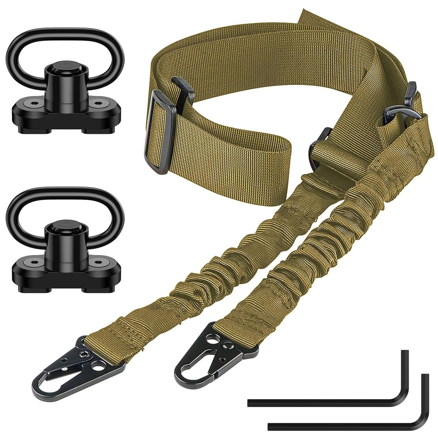 Cvlife Two Point Sling Adjustable with 2 Pack 360° Swivel for M-Rail, Khaki