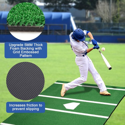 Baseball Batting Mat 6'x4' Anti-Fade Baseball Hitting Mat Softball Training Matt with Home Plate Batters Box Turf Mat Outdoor Indoor Batting Stance Practice Matt, Green