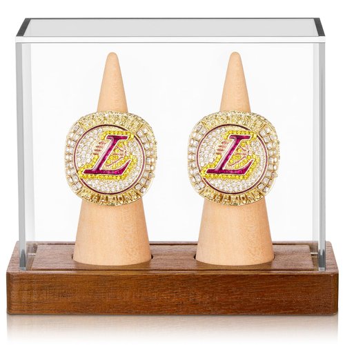 Weysat Championship Ring Display Case, 2 in 1 Rings Holder with Wooden Base Championship Clear Acrylic Display Case Box for Sports Basketball Baseball Football Fan Souvenir Military, UV Protection
