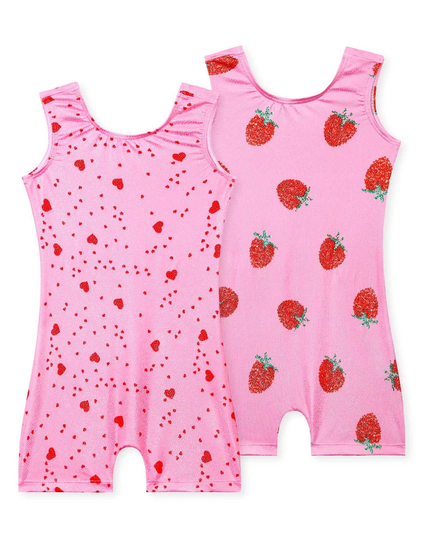 Nokecina Gymnastics Leotards for Girls 2t 3t Shiny Sleeveless Gym Leos Stretch Pink Heart Tank Unitards 2 Pack
