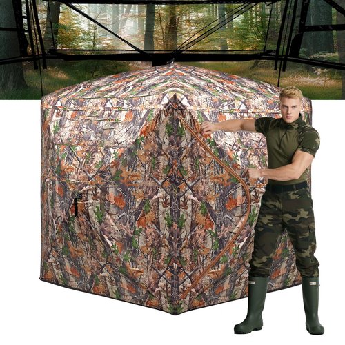 FUNHORUN Hunting Blind 360 Degree See Through Ground Blind，2/3 Person Soft Material Pop-Up Camouflage Tent，Easy-Fold Portable Concealed Shelter with Carrying Bag
