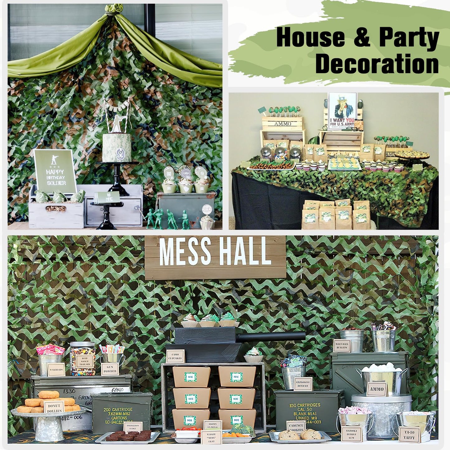 Yeacool Camo Netting Mesh Camouflage Netting Military Surplus Hunting Blind Net for Military Theme Party Decorations Backdrop Sunshade Car Cover Camping Shooting (Woodland Camo, 20ftx20ft, 6m*6m)