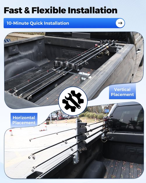 SPIRRELAB Aluminum Fishing Rod Holder for Truck Bed Holds 4 Fishing Rods Truck Bed Fishing Rod Holder for Pickup