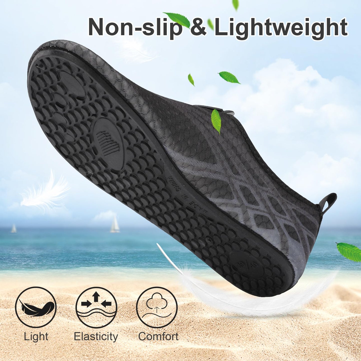 BARERUN Water Sports Shoes Barefoot Quick-Dry Aqua Yoga Socks Slip-on Men Women Black,Star,14-15 Women/12-13 Men