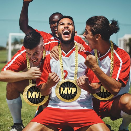 Tondiamo Sports MVP Turnover Chain Medal 6" Big Gold Champ Award Necklace Chain Baseball Basketball Football Soccer Softball Volleyball Sports Competitions Prize Gifts and Party Favors(MVP)