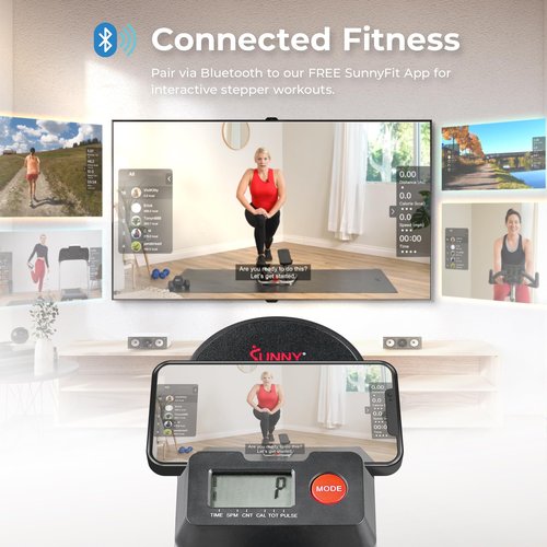 Sunny Health & Fitness Stair Stepper w/Handlebar, Extended Step Range Machine for Climbing Exercise, Compact, Height-Adjustable, Low-Impact & SunnyFit® App Enhanced Connectivity – SF-S021001