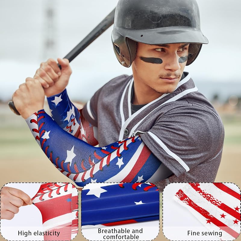 6 Pair Youth Baseball Arm Sleeves with Patriotic Flag Pattern — Variation: Small
