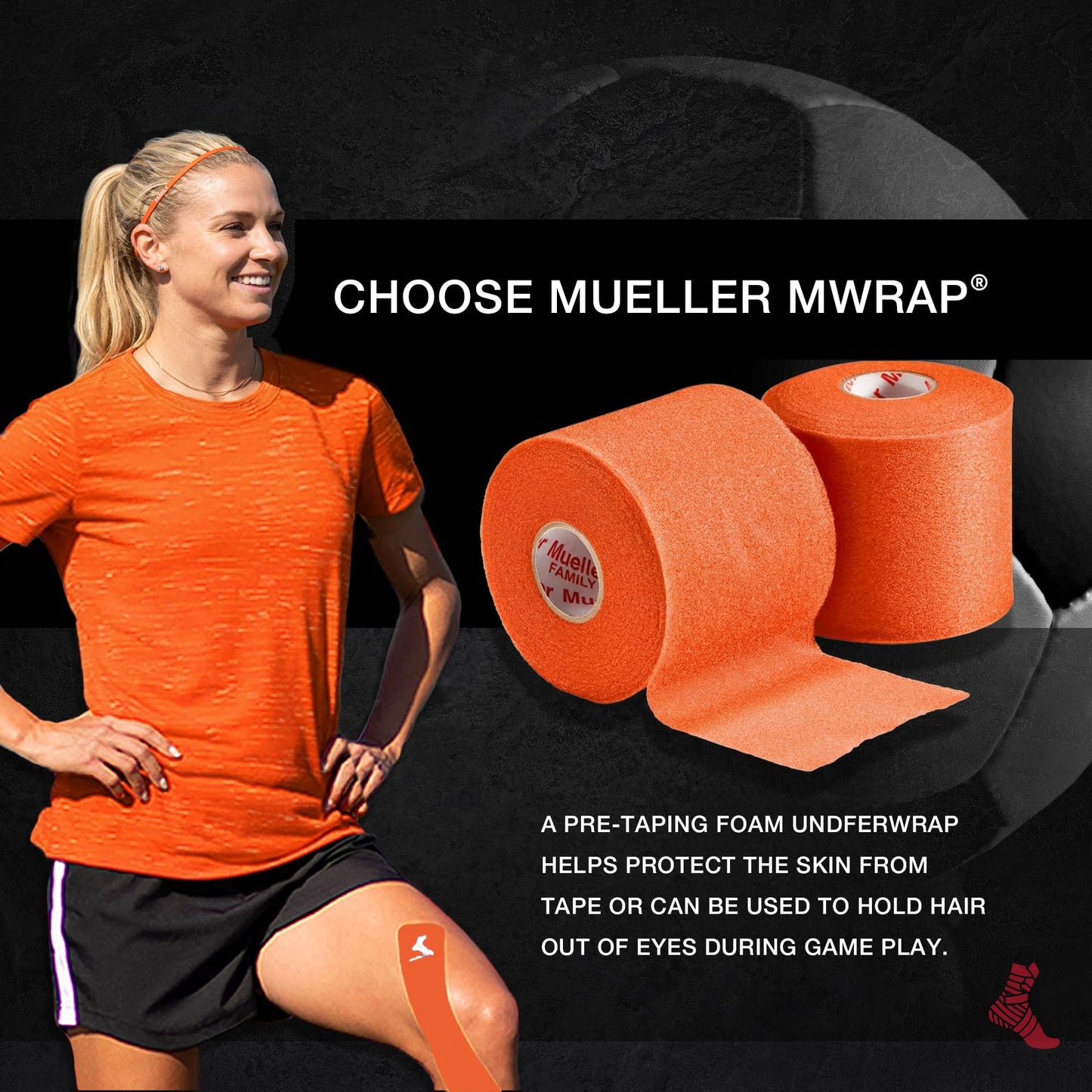 MUELLER Sports Medicine MWrap, Pre Wrap, Athletic Tape Underwrap for Sports, Hair, Ankles, Wrist, Hands and Knees, Water-Resistant, Latex Free, 2.75" x 21.4 Yards Per Roll, 2 Rolls, Orange