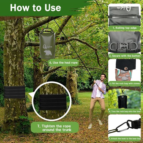 Qidoe Bear-Proof Food Bag Hanging System - 10L Waterproof Bear Bag with Pulley, Ropes, Hooks for Camping, Backpacking