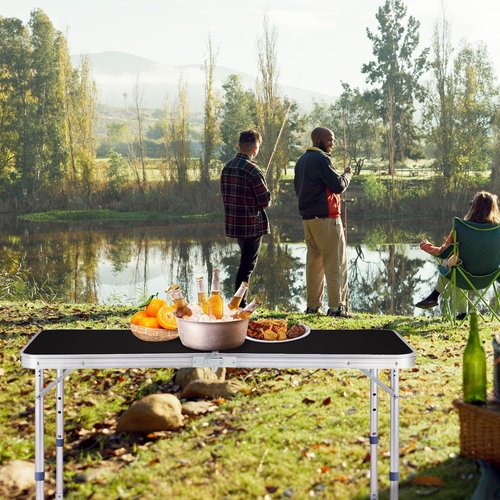 GODECOR 4.0 Ft Folding Portable Camping Table with Three Adjustable Heights, RV Tables for Inside a Camper, Outdoor, BBQ, Dining, Picnic, Cooking, Beach, Garden, Black